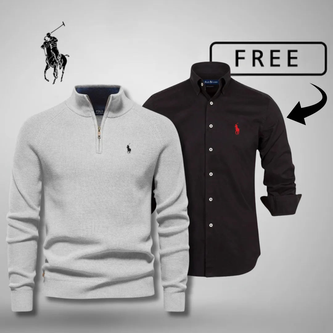 Premiumstil och komfort – tröja med halvlång dragkedja™ + GRATIS klassisk skjorta