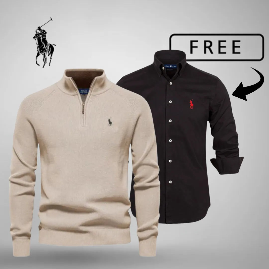 Premiumstil och komfort – tröja med halvlång dragkedja™ + GRATIS klassisk skjorta