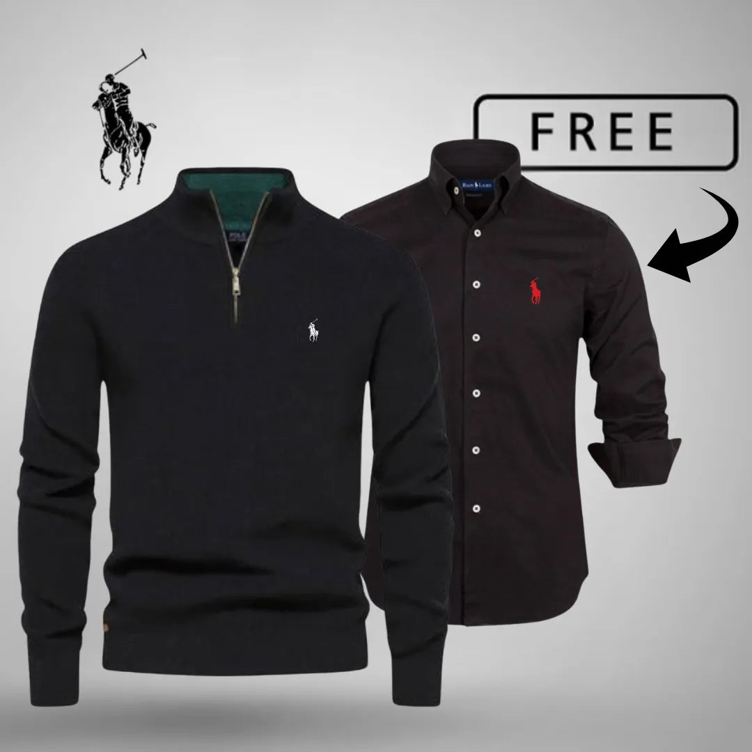 Premiumstil och komfort – tröja med halvlång dragkedja™ + GRATIS klassisk skjorta