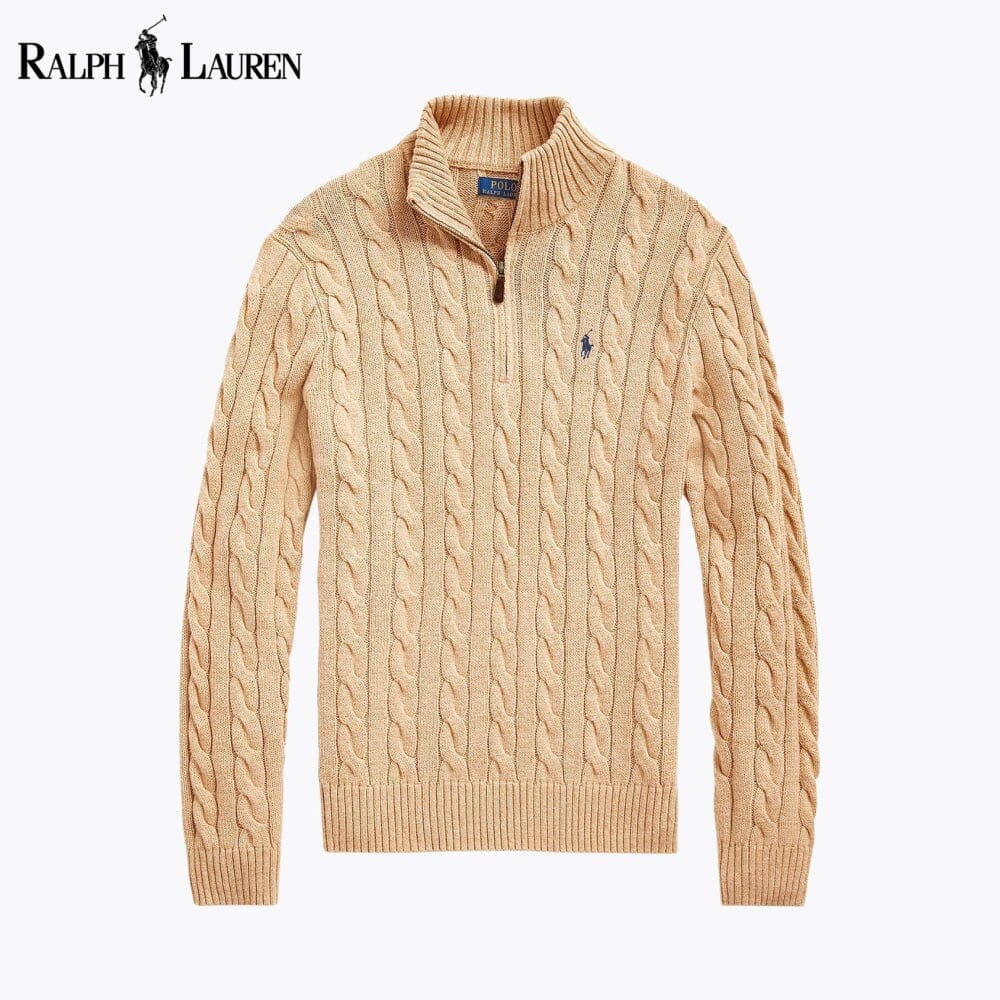 RL Chunky Cable-Knit Cotton Quarter-Zip Sweater