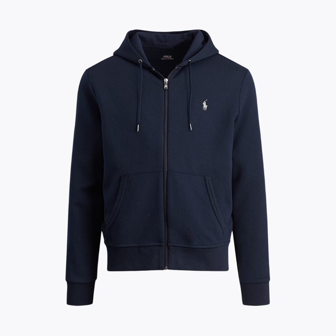 Felpa con cappuccio RL in doppio tessuto a maglia e zip integrale