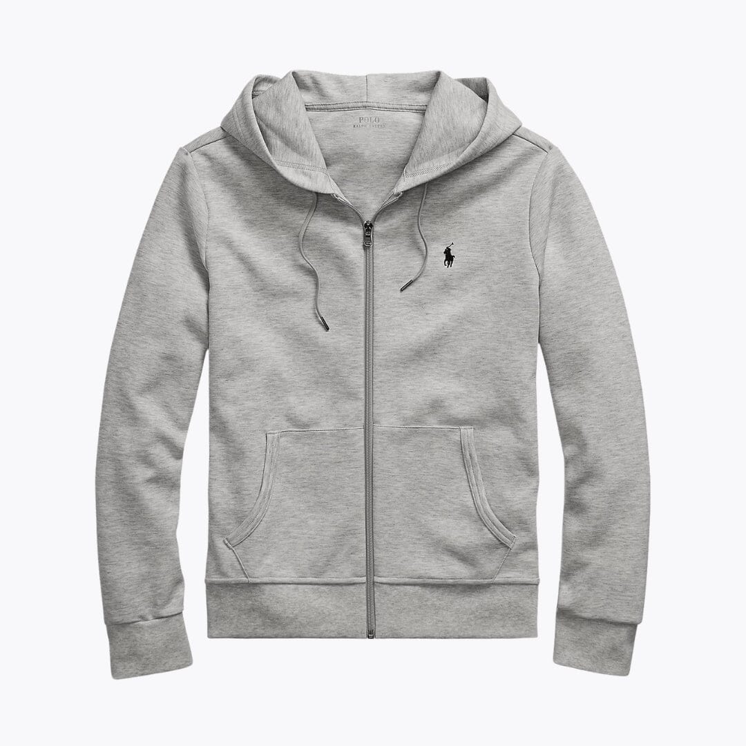 Felpa con cappuccio RL in doppio tessuto a maglia e zip integrale