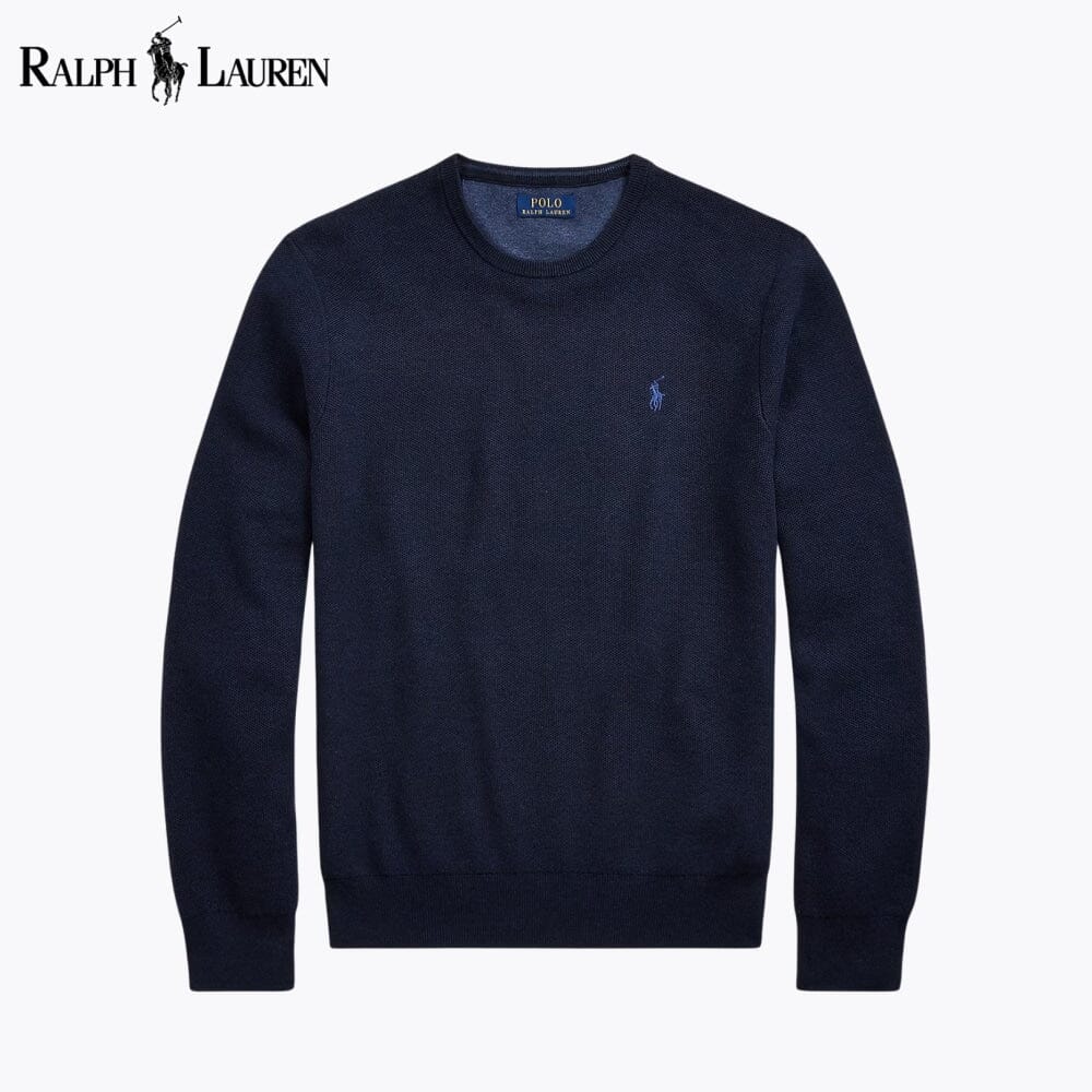 Maglione girocollo in cotone lavorato a rete RL