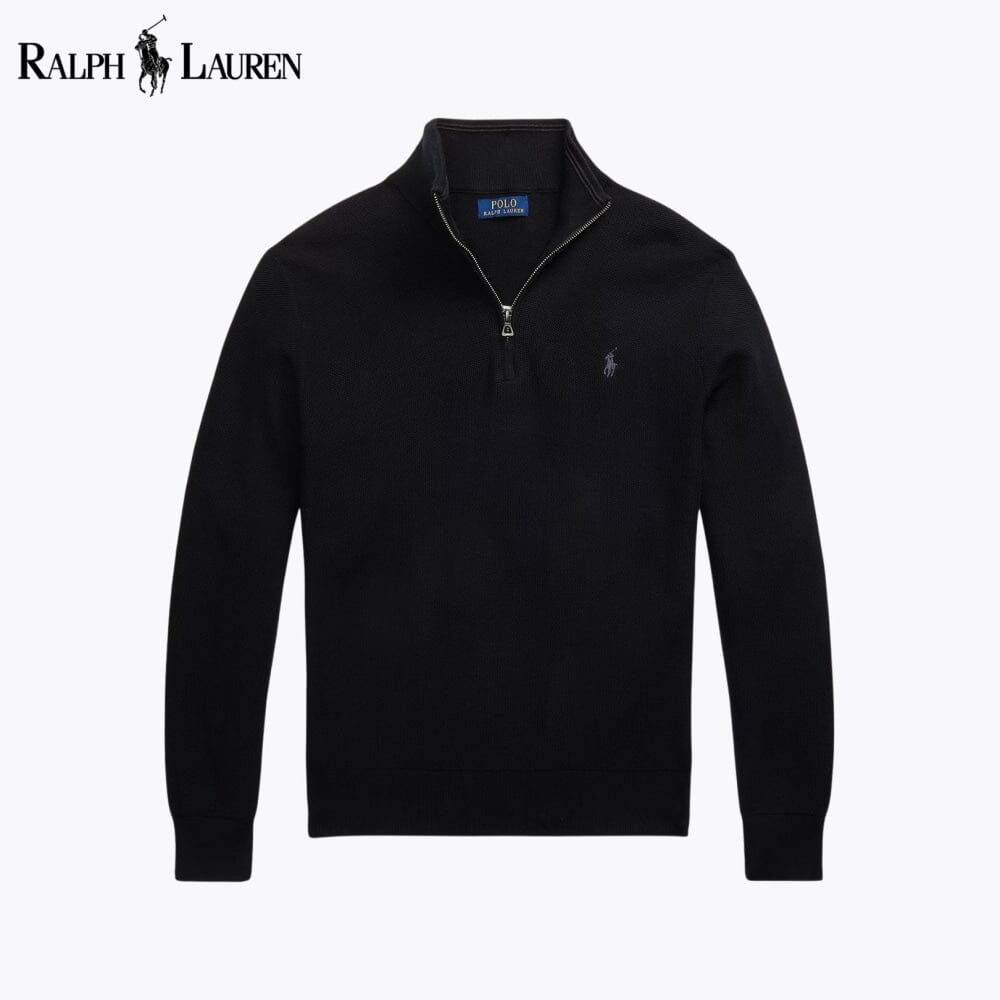 Maglione in cotone lavorato a rete con cerniera a un quarto RL