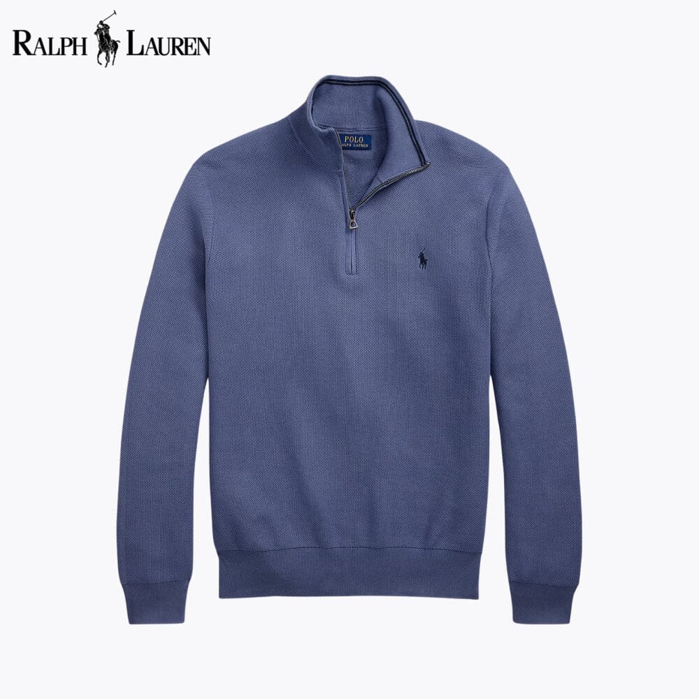 Maglione in cotone lavorato a rete con cerniera a un quarto RL
