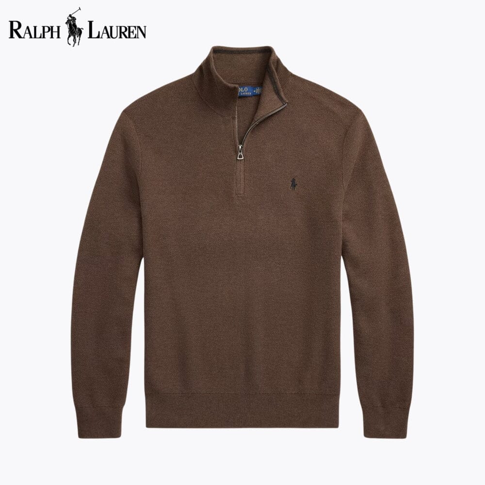 Maglione in cotone lavorato a rete con cerniera a un quarto RL