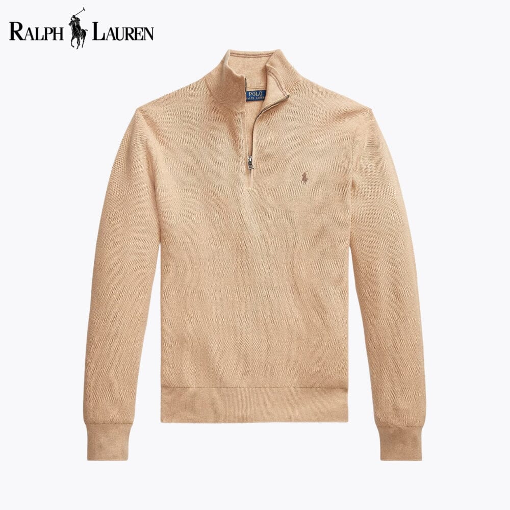 Maglione in cotone lavorato a rete con cerniera a un quarto RL