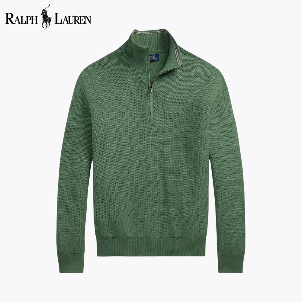 Maglione in cotone lavorato a rete con cerniera a un quarto RL