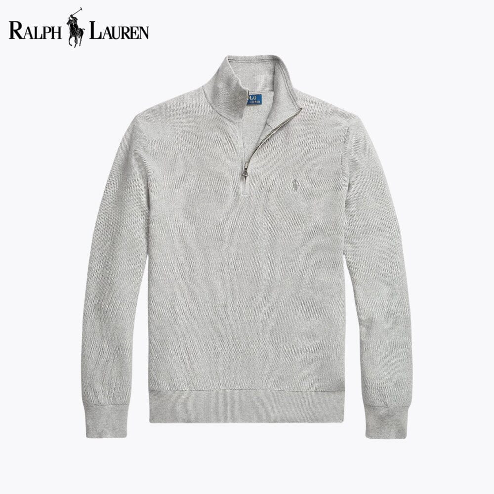 Maglione in cotone lavorato a rete con cerniera a un quarto RL