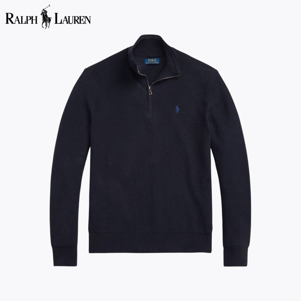 Maglione in cotone lavorato a rete con cerniera a un quarto RL