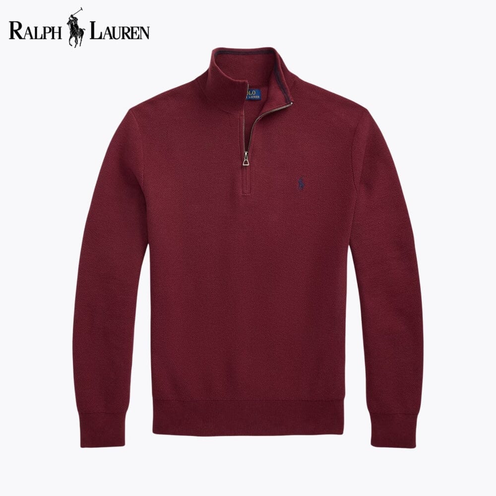 Maglione in cotone lavorato a rete con cerniera a un quarto RL