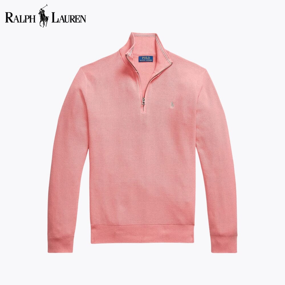 Maglione in cotone lavorato a rete con cerniera a un quarto RL