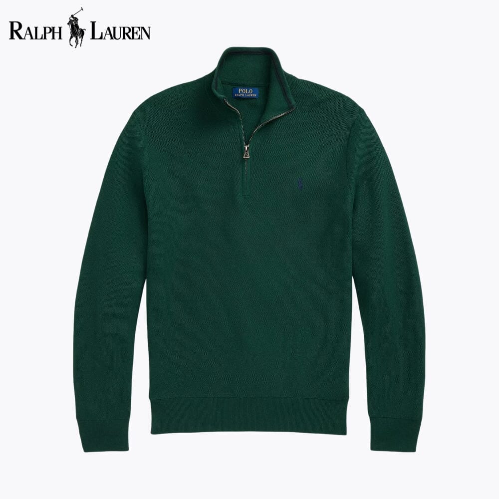 Maglione in cotone lavorato a rete con cerniera a un quarto RL