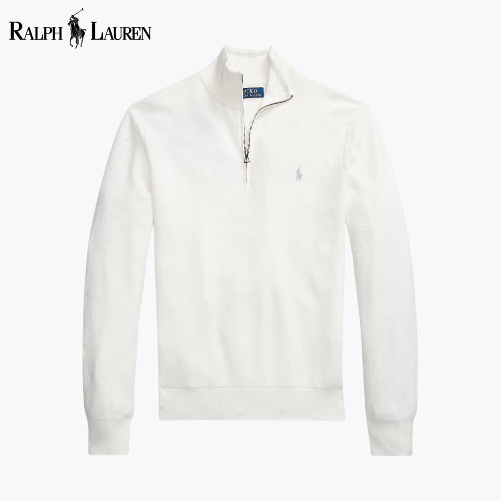 Maglione in cotone lavorato a rete con cerniera a un quarto RL