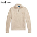 Pull RL en laine et coton, maille gaufrée, à fermeture zippée quart de longueur